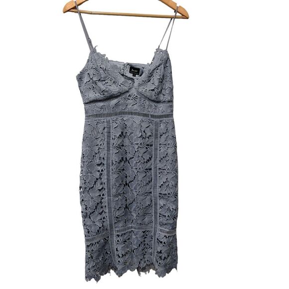 Bardot Crochet Sky Blue A-Line Mini Dress Size 8 Medium - Picture 1 of 11